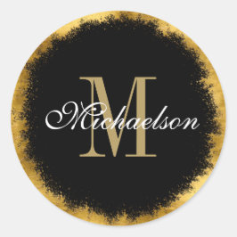 Gouden folie en zwart monogram ronde sticker