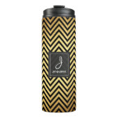 Gouden folie en zwarte Chevron Patroon Monogram Thermosbeker (Voorkant)