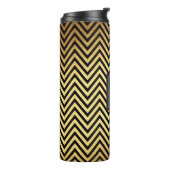 Gouden folie en zwarte Chevron Patroon Monogram Thermosbeker (Gedraaid links)