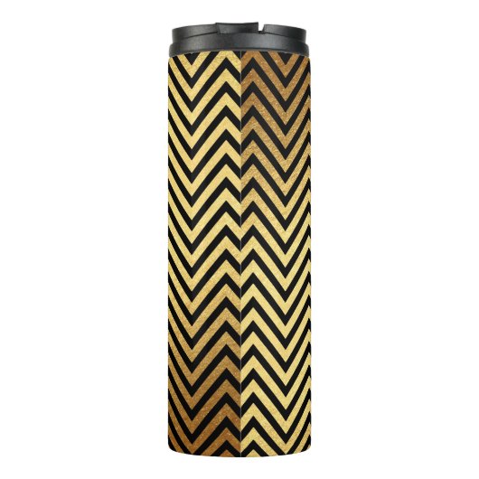 Gouden folie en zwarte Chevron Patroon Monogram Thermosbeker (Achterkant)