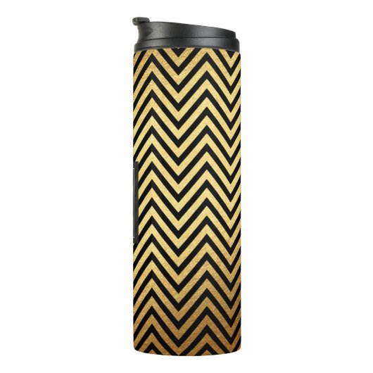 Gouden folie en zwarte Chevron Patroon Monogram Thermosbeker (Geroteerd rechts)