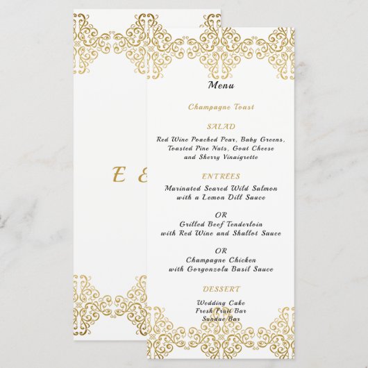 Gouden folie filigraan, bruiloft menu (Voorkant / Achterkant)