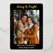 Gouden Folie Foliage en Familiefoto Kerstmis Folie Feestdagenkaart (Voorkant)