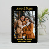 Gouden Folie Foliage en Familiefoto Kerstmis Folie Feestdagenkaart (Staand Voorkant)