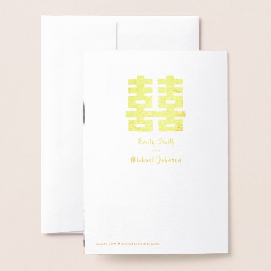 Gouden FOLIE FOTO Chinese Geluk Huwelijk Wit Folie Kaarten (Met envelop)