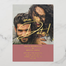 Gouden Folie Foto Overlay Roos Datum Opslaan Trouw Uitnodiging