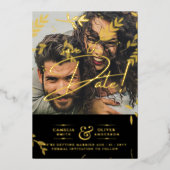 Gouden Folie Foto Overlay Trouw Datum Bewaren Folie Uitnodiging (Voorkant)