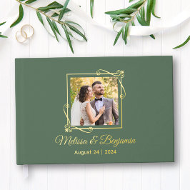 Gouden Folie Frame op Groene Huwelijk Gastenboek