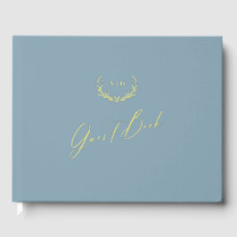 Gouden Folie Gastboek Dusty Blue Monogram Wedding Gastenboek