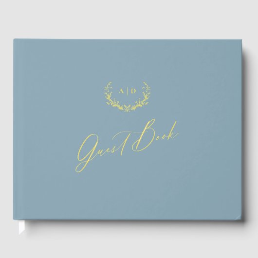 Gouden Folie Gastboek Dusty Blue Monogram Wedding Gastenboek (Voorkant)