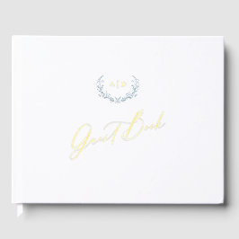 Gouden Folie Gastboek Dusty Blue Monogram Wedding Gastenboek