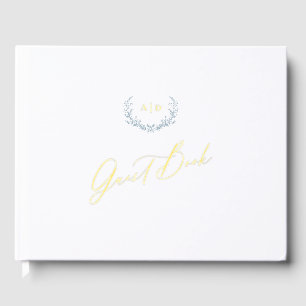 Gouden Folie Gastboek Dusty Blue Monogram Wedding Gastenboek