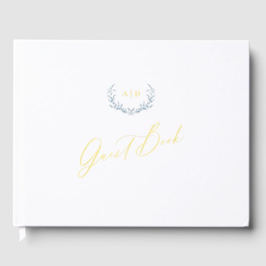Gouden Folie Gastboek Dusty Blue Monogram Wedding Gastenboek (Voorkant)