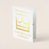 Gouden folie "GEBOORTE VAN EEN PRINS!" aankondigin Kaarten (Voorkant)
