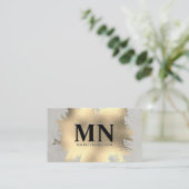 Gouden folie geborsteld met chique monogram visitekaartje (Staand voorkant)