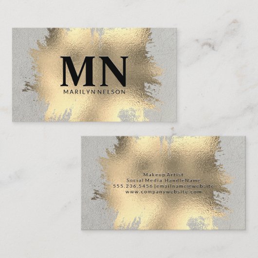 Gouden folie geborsteld met chique monogram visitekaartje (Voorkant / Achterkant)