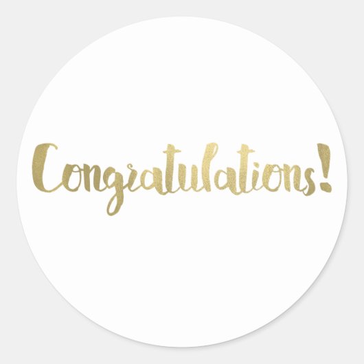 Gouden folie Gefeliciteerd Modern Script Dank u Ronde Sticker (Voorkant)