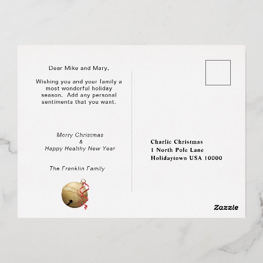 Gouden folie GELooF Kerstbal Folie Feestdagen Briefkaart (Achterkant)