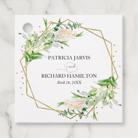 Gouden folie Geometrische groen Elegante bruiloft Bedankjes Labels (Voorkant)