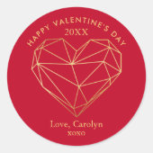Gouden Folie Geometrische Hart Valentijnsdag Ronde Sticker (Voorkant)