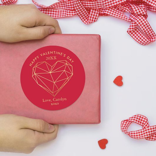 Gouden Folie Geometrische Hart Valentijnsdag Ronde Sticker