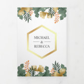 Gouden folie geometrische tropische bladeren foto  drieluik uitnodiging (Cover)