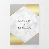 Gouden Folie Geometrische Wit Marmeren Foto Bruilo Drieluik Uitnodiging (Cover)