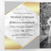 Gouden Folie Geometrische Wit Marmeren Foto Bruilo Drieluik Uitnodiging (Binnenzijde eerst)