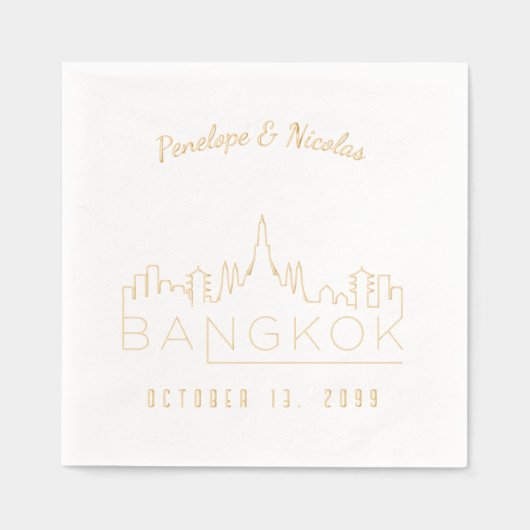 Gouden folie gepersonaliseerde Bangkok bruiloft se Servetten (Voorkant)