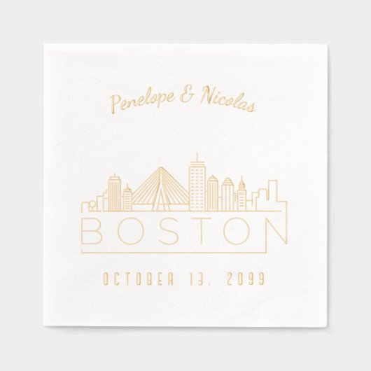 Gouden folie gepersonaliseerde Boston bruiloft ser Folie Servetten (Voorkant)