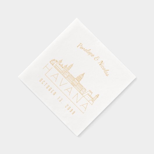 Gouden folie gepersonaliseerde Havana bruiloft ser Folie Servetten (Rechts)