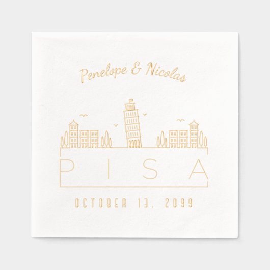 Gouden folie gepersonaliseerde Pisa bruiloft serve Folie Servetten (Voorkant)
