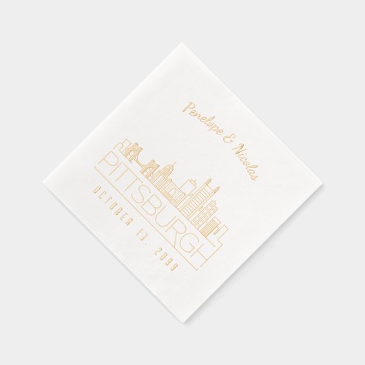 Gouden folie gepersonaliseerde Pittsburgh bruiloft Folie Servetten (Rechts)