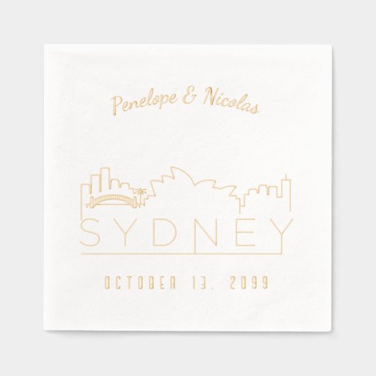 Gouden folie gepersonaliseerde Sydney bruiloft ser Folie Servetten (Voorkant)