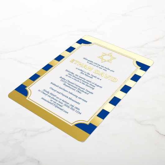 Gouden Folie Gestreepte Bar Mitswa Uitnodiging met (Gedraaid)