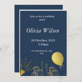 Gouden Folie Gift en Ballon Verjaardag Uitnodiging (Voorkant / Achterkant)