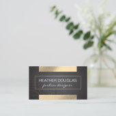 Gouden folie glans | Driehoekpatroon Zwart Metalli Visitekaartje (Staand voorkant)