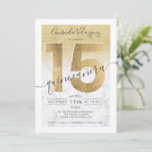 Gouden folie Glitter Marmer Chic Quinceanera Foto Kaart (Staand voorkant)