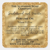 Gouden folie & Glitter Parfum Roller Flessenlabel Vierkante Sticker (Voorkant)