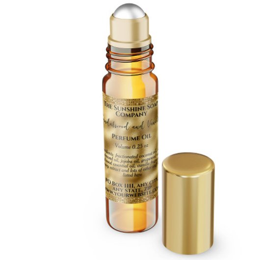 Gouden folie & Glitter Parfum Roller Flessenlabel Vierkante Sticker