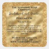Gouden folie & Glitter Parfum Roller Flessenlabel Vierkante Sticker (Voorkant)
