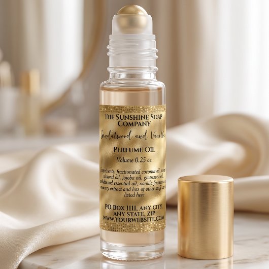Gouden folie & glittersparende parfumrollerfleslab vierkante sticker