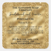 Gouden folie & glittersparende parfumrollerfleslab vierkante sticker (Voorkant)