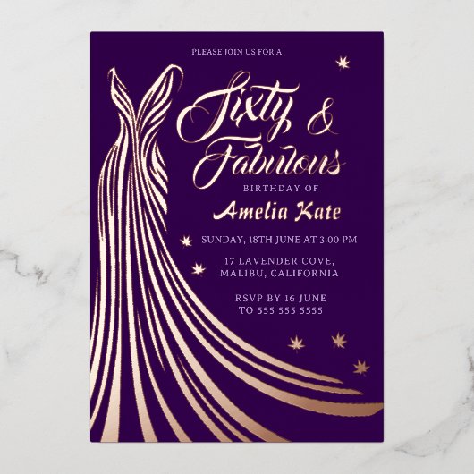 Gouden Folie Gown 60ste Verjaardag Party Real Folie Uitnodiging (Voorkant)