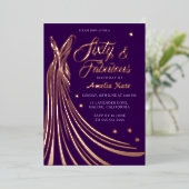 Gouden Folie Gown 60ste Verjaardag Party Real Folie Uitnodiging (Staand Voorkant)