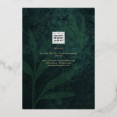 Gouden Folie Groene Bladeren Bruidsfeest QR Code Folie Uitnodiging (Achterkant)