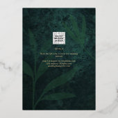 Gouden Folie Groene Bladeren Bruidsfeest QR Code Uitnodiging (Achterkant)