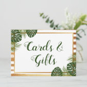 Gouden folie & Groene Palm Leaf Strand Trouwbord Kaart (Staand voorkant)