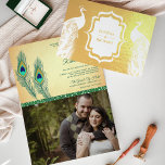Gouden folie Groene pauw veer bruiloft uitnodiging<br><div class="desc">Verras uw gasten met deze elegante pauw thema gevouwen bruiloft uitnodiging met prachtige pauwen aan de buitenkant en levendige veren met elegante typografie aan de binnenkant tegen een rustieke perkament achtergrond. Voeg eenvoudig uw evenementgegevens toe aan deze gebruiksvriendelijke sjabloon en versier deze kaart met uw favoriete foto om er een...</div>