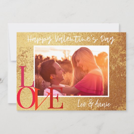 Gouden folie Happy Valentijnsdag fotokaart Feestdagenkaart (Voorkant)